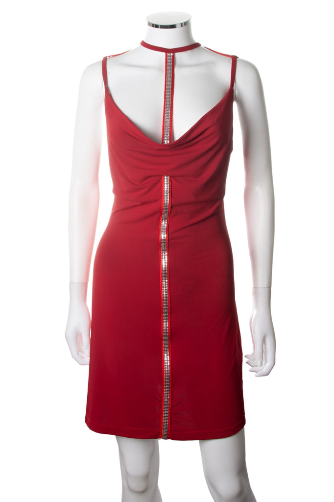 Versace Cherry Red Mini Dress with Metal Mesh Detailing - irvrsbl