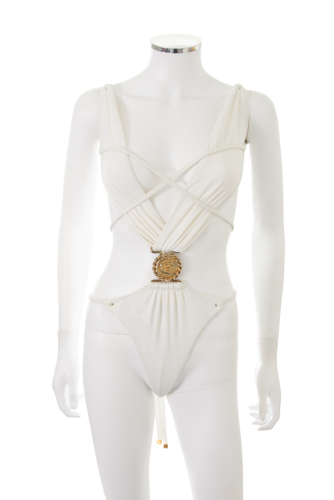 DSquared2 White and Gold Thong Swimsuit - irvrsbl
