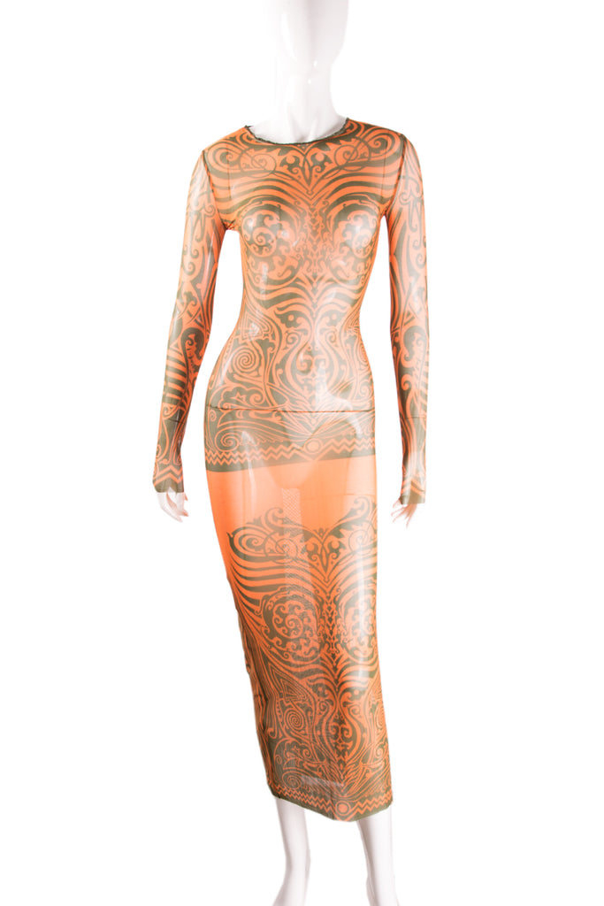 Jean Paul Gaultier Sheer Tattoo Print Dress - irvrsbl