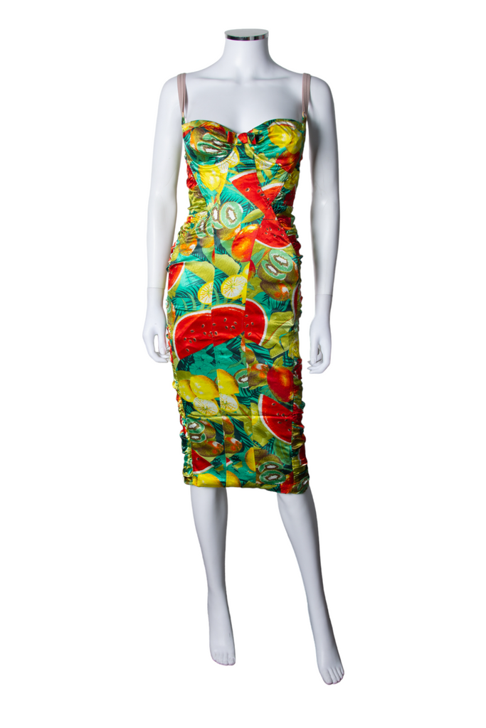 Dolce and Gabbana Tutti Frutti Ruched Bustier Dress - irvrsbl