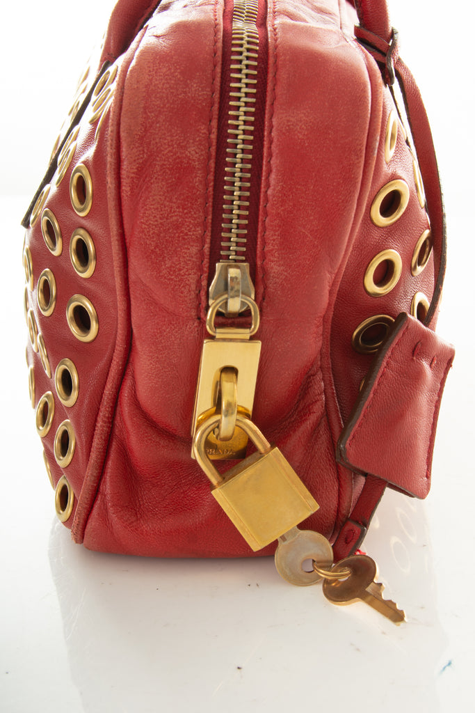 Prada Red Leather Bag with Gold Eyelets - irvrsbl