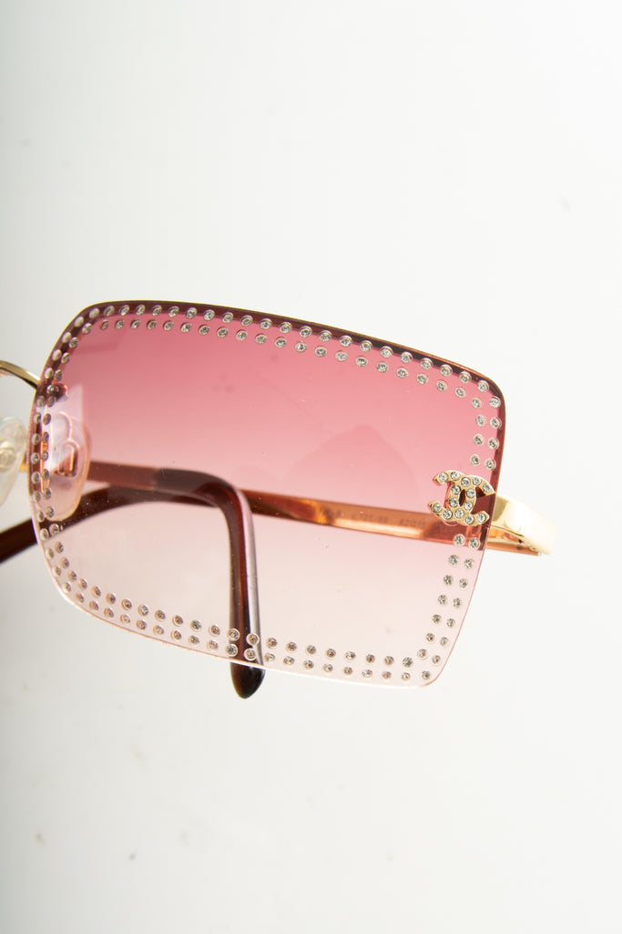 Chanel CC Pink Rhinestone Sunglasses - irvrsbl