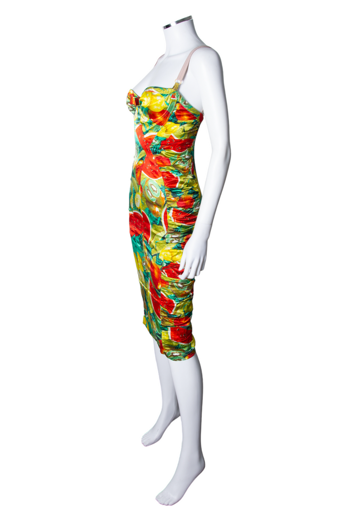 Dolce and Gabbana Tutti Frutti Ruched Bustier Dress - irvrsbl