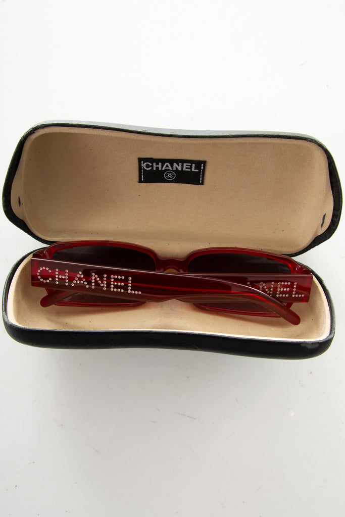 Chanel Red Swarovski Logo Sunglasses - irvrsbl