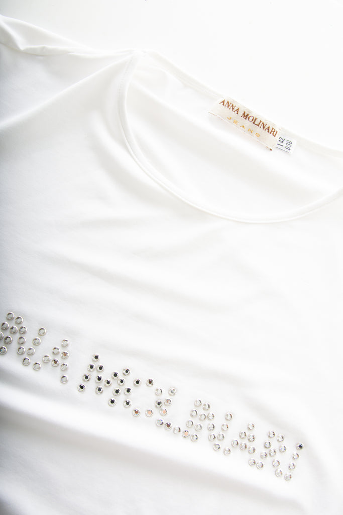 Anna Molinari White Rhinestone Baby Tee - irvrsbl