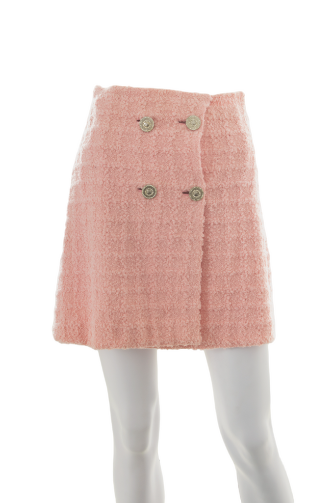 Versace Boucle Medusa Button Skirt in Pink - irvrsbl