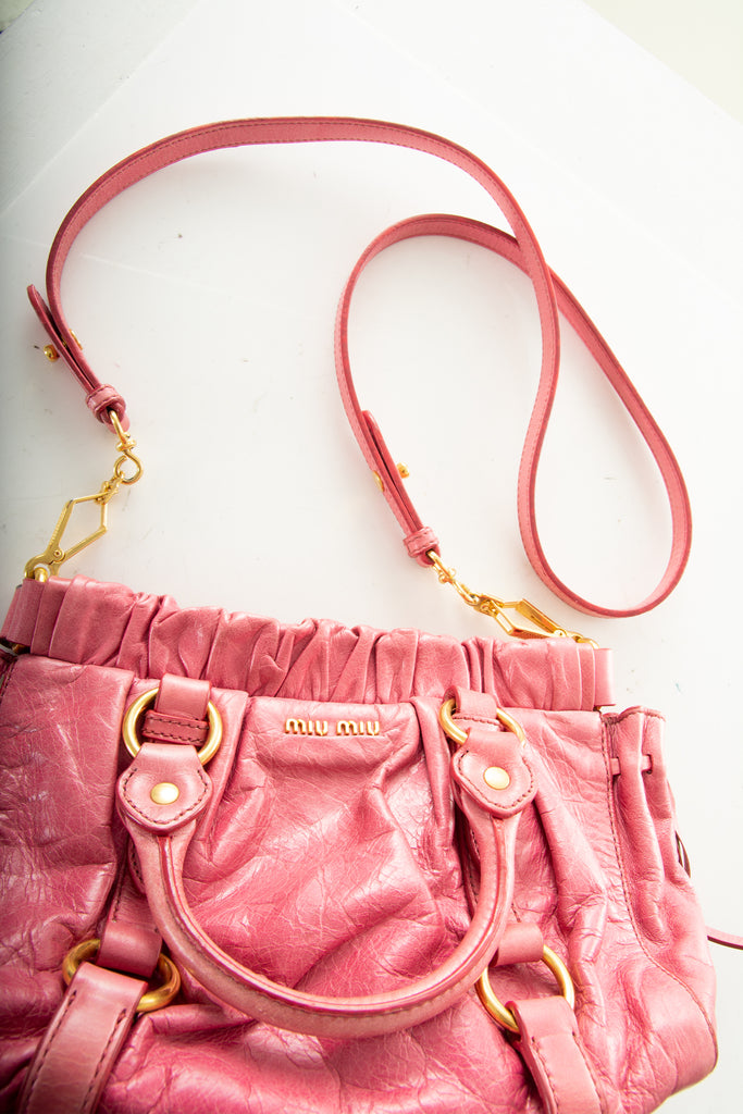 Miu Miu Pink Leather Ruched Bag - irvrsbl