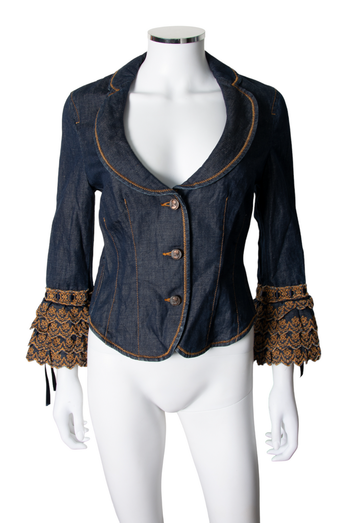 Moschino Denim Blazer with Frilled Sleeves - irvrsbl