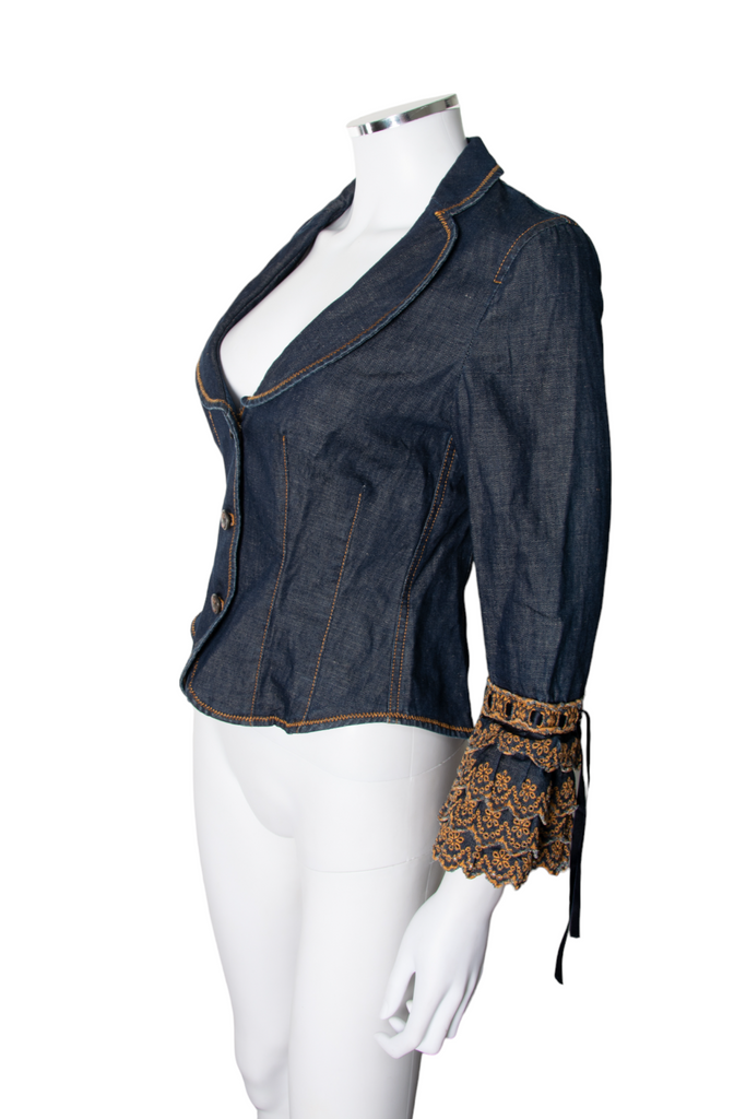 Moschino Denim Blazer with Frilled Sleeves - irvrsbl