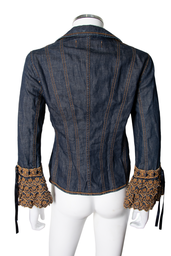 Moschino Denim Blazer with Frilled Sleeves - irvrsbl