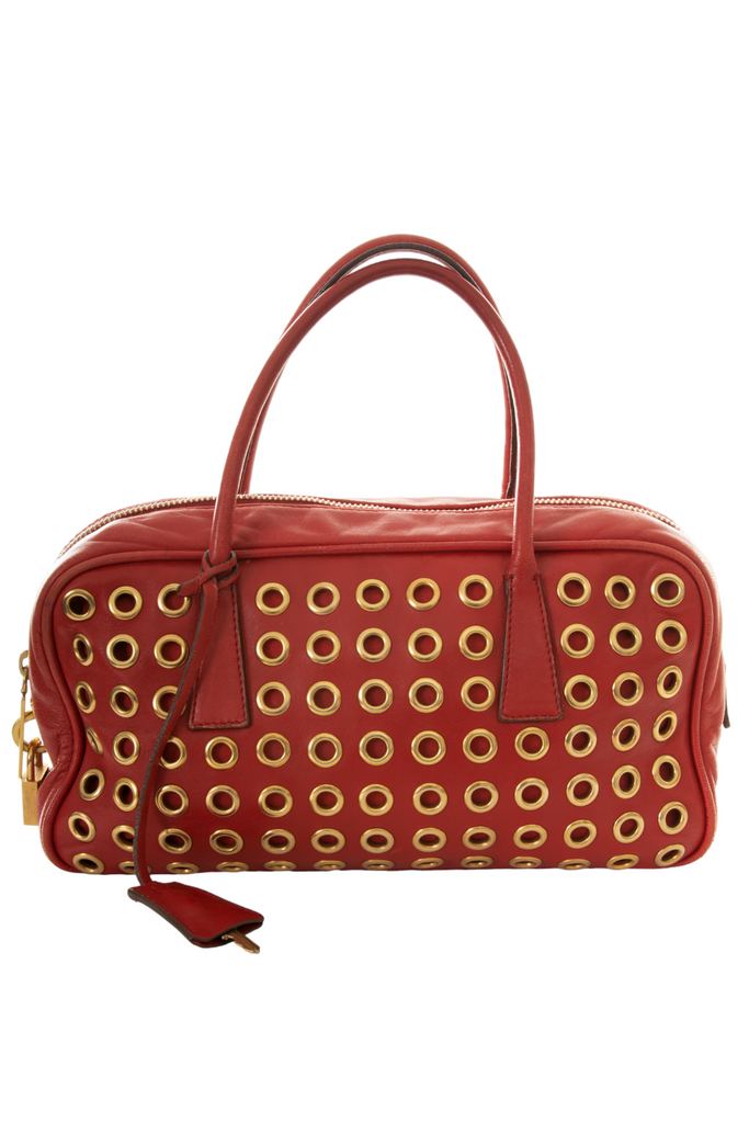 Prada Red Leather Bag with Gold Eyelets - irvrsbl