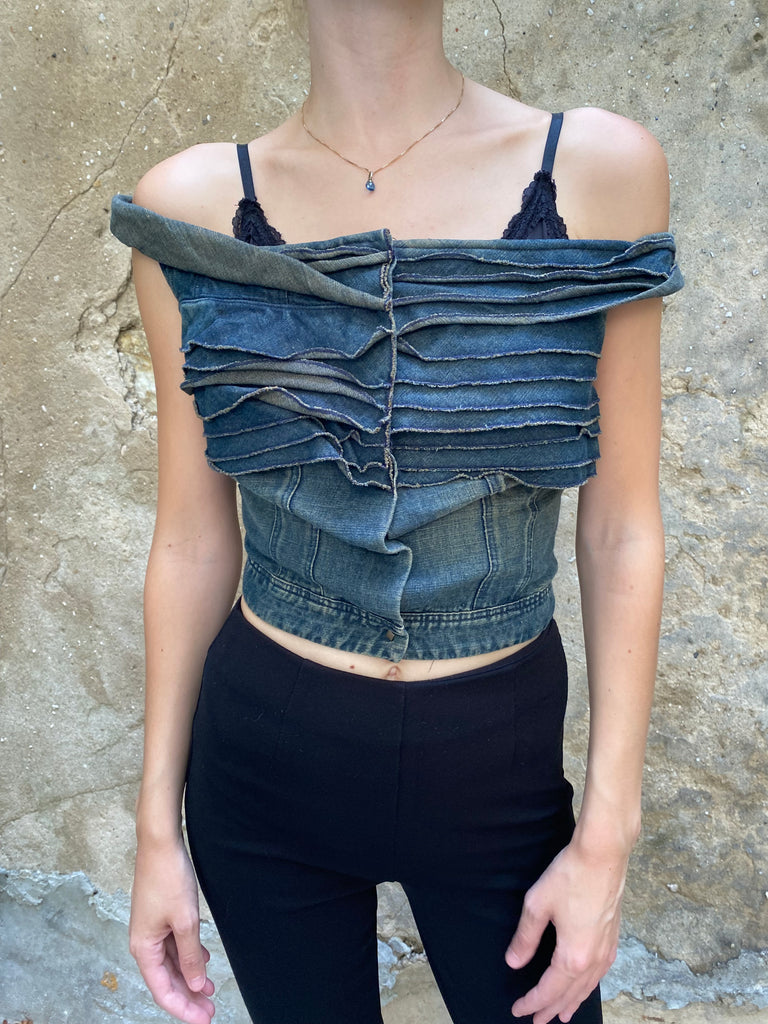 Valentino Off the Shoulder Denim Corset - irvrsbl