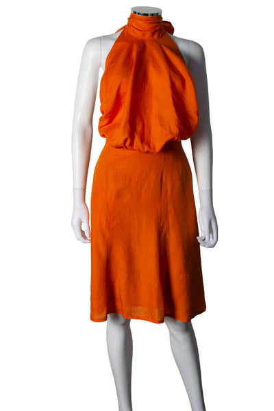 Orange Linen Halter Dress
