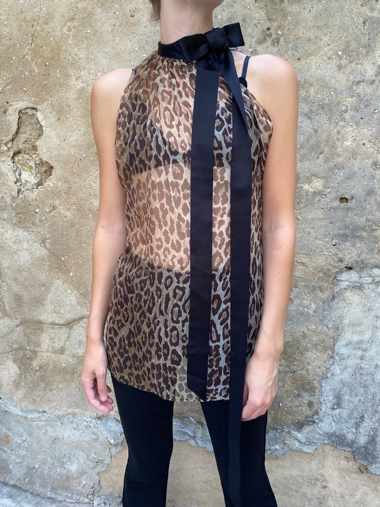 Dolce and Gabbana Leopard Print Tunic or Mini Dress with Satin Necktie - irvrsbl