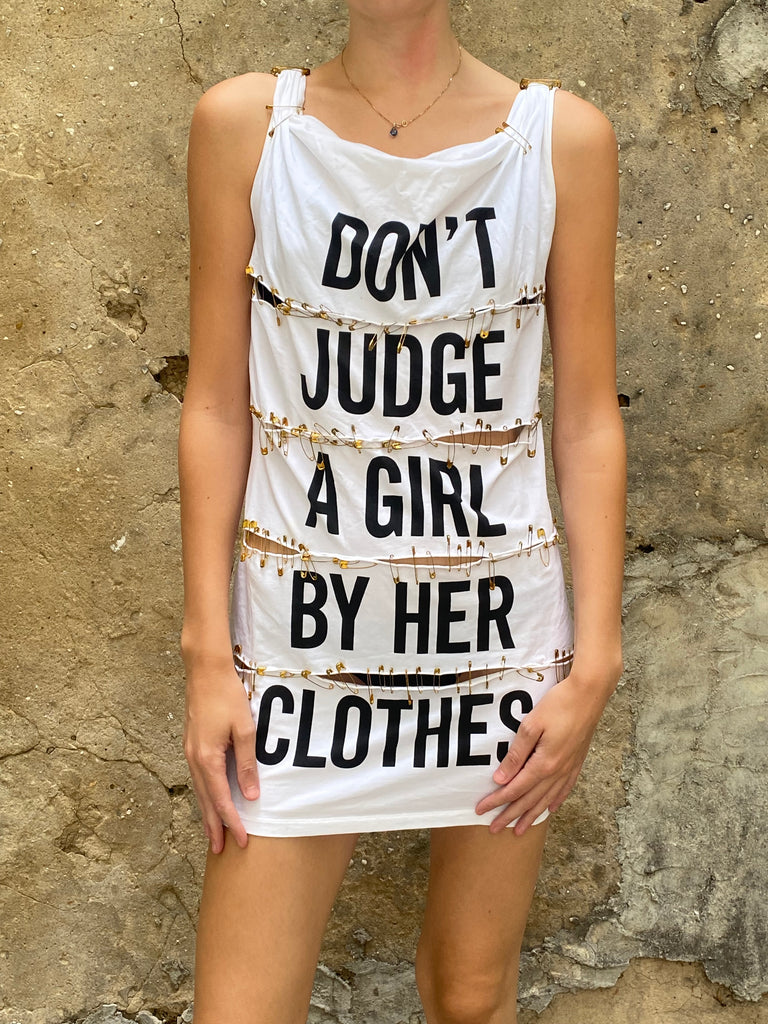 Moschino Don’t Judge A Girl By Her Clothes Safety Pin Dress - irvrsbl