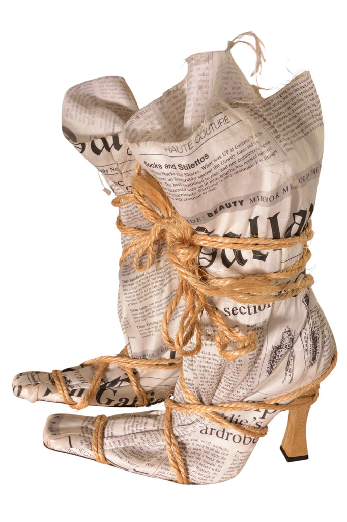John Galliano Rare Newspaper Gazette Print Boots - irvrsbl