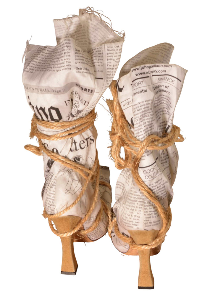 John Galliano Rare Newspaper Gazette Print Boots - irvrsbl