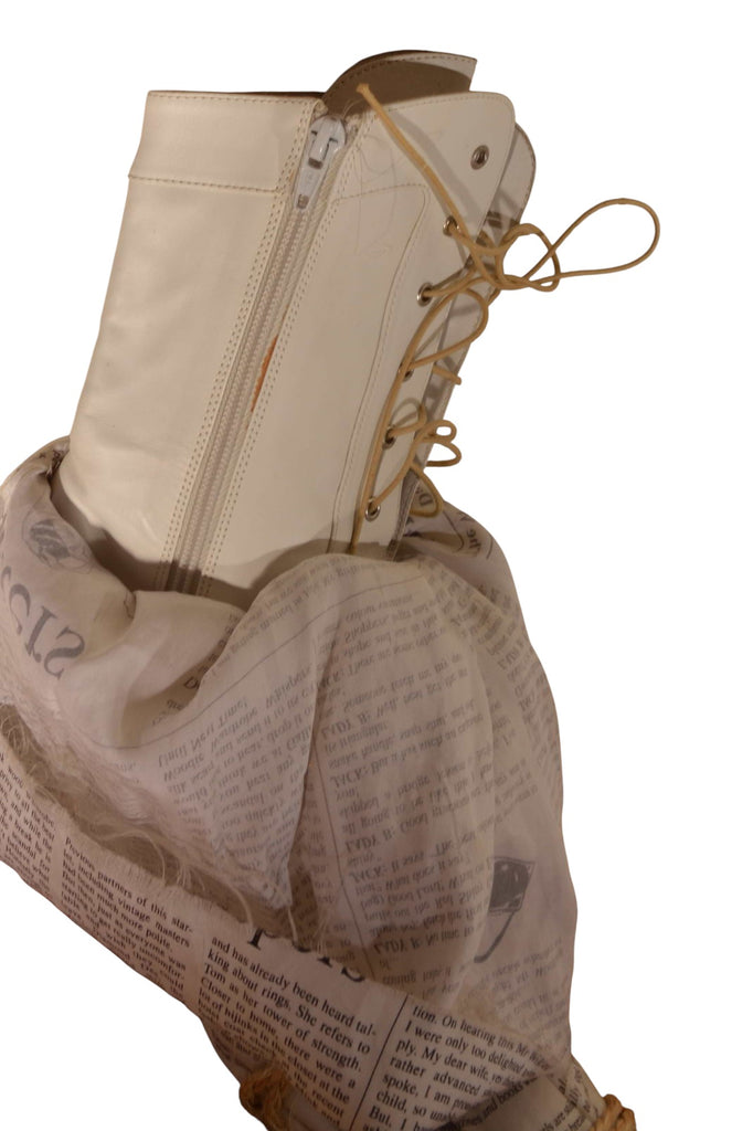 John Galliano Rare Newspaper Gazette Print Boots - irvrsbl