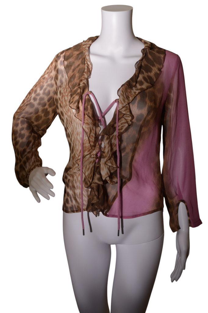Roberto Cavalli Laceup Sheer Blouse - irvrsbl