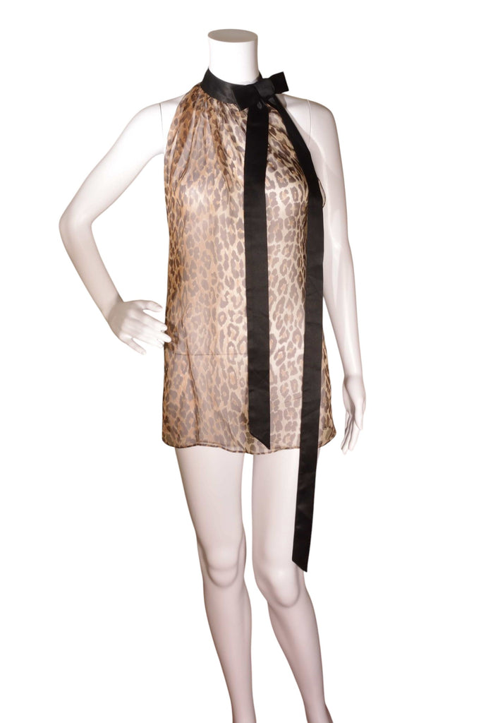 Dolce and Gabbana Leopard Print Tunic or Mini Dress with Satin Necktie - irvrsbl