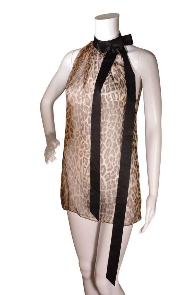Dolce and Gabbana Leopard Print Tunic or Mini Dress with Satin Necktie - irvrsbl