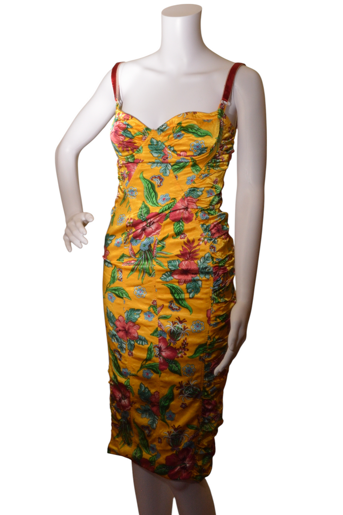 Dolce and Gabbana Satin Floral Ruched Bustier Dress - irvrsbl