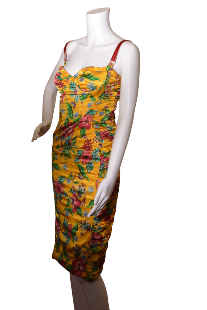 Dolce and Gabbana Satin Floral Ruched Bustier Dress - irvrsbl