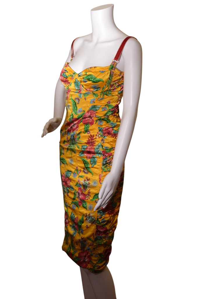 Dolce and Gabbana Satin Floral Ruched Bustier Dress - irvrsbl