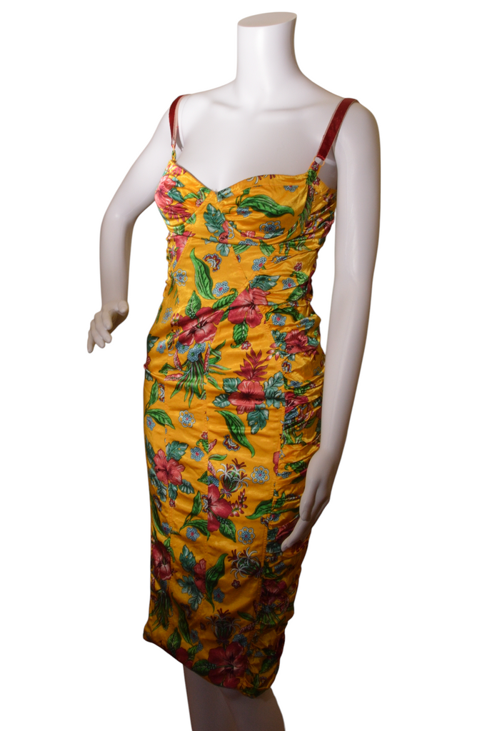 Dolce and Gabbana Satin Floral Ruched Bustier Dress - irvrsbl