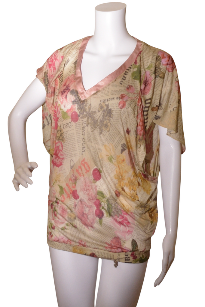 John Galliano Newspaper Print Batwing Top - irvrsbl
