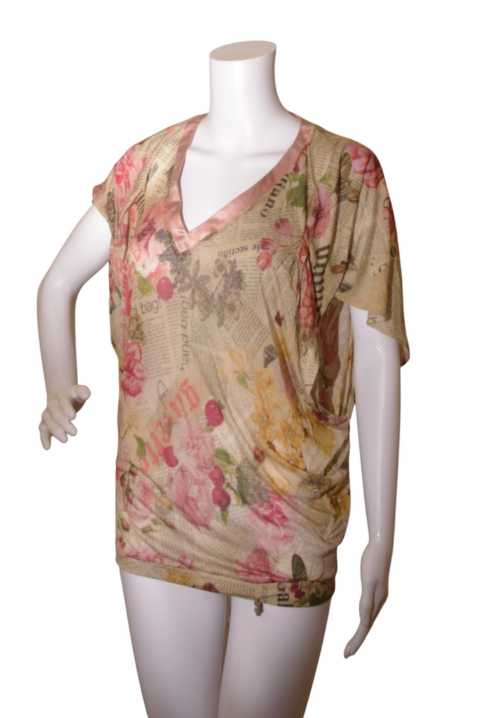 John Galliano Newspaper Print Batwing Top - irvrsbl