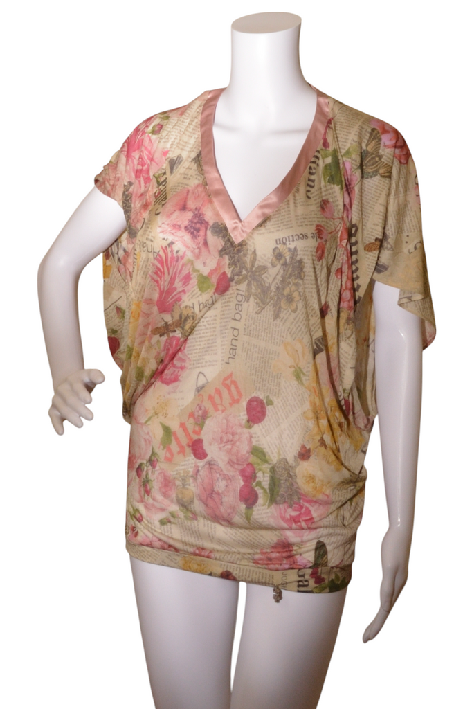 John Galliano Newspaper Print Batwing Top - irvrsbl