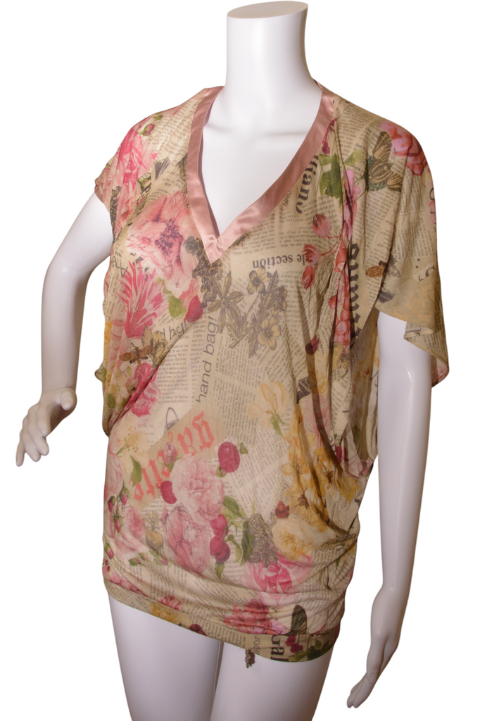 John Galliano Newspaper Print Batwing Top - irvrsbl