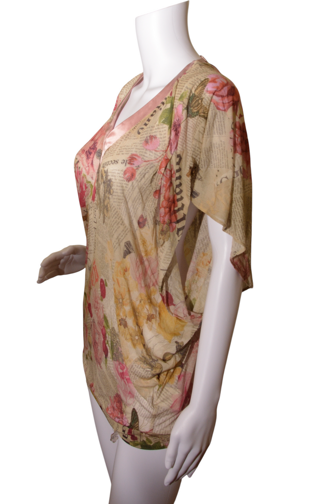 John Galliano Newspaper Print Batwing Top - irvrsbl