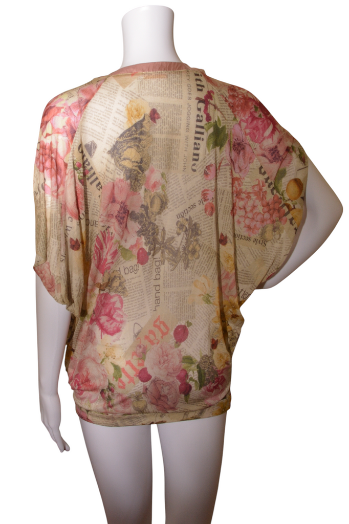 John Galliano Newspaper Print Batwing Top - irvrsbl