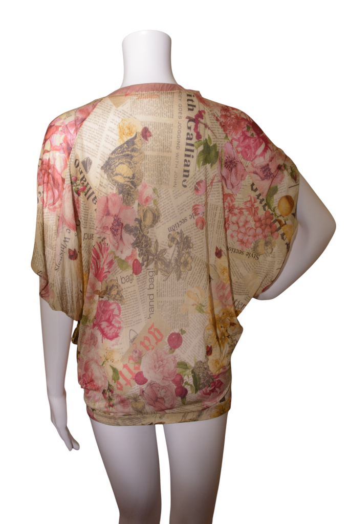 John Galliano Newspaper Print Batwing Top - irvrsbl