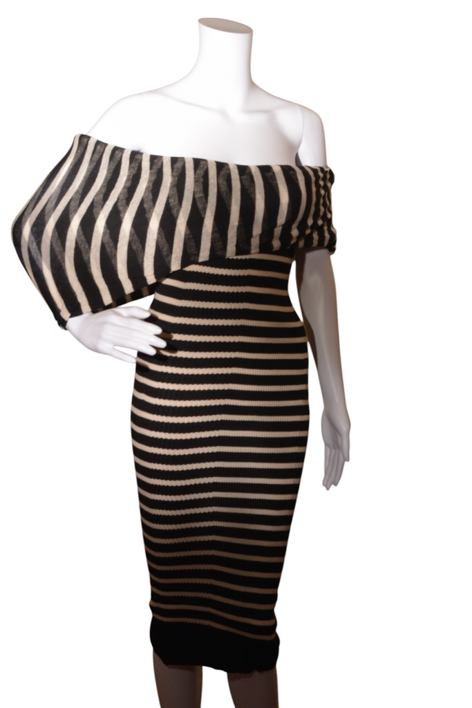 Jean Paul Gaultier Striped Off the Shoulder Dress - irvrsbl