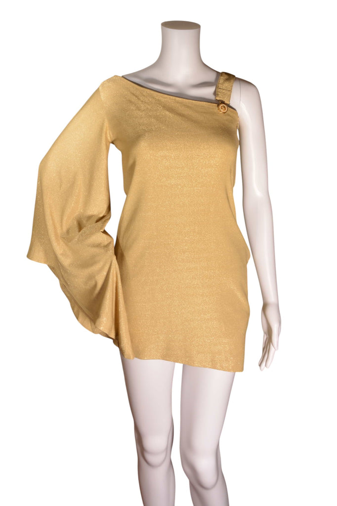 Versace One Sleeve Batwing Dress in Gold - irvrsbl