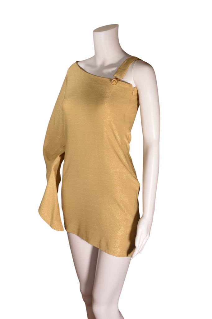 Versace One Sleeve Batwing Dress in Gold - irvrsbl
