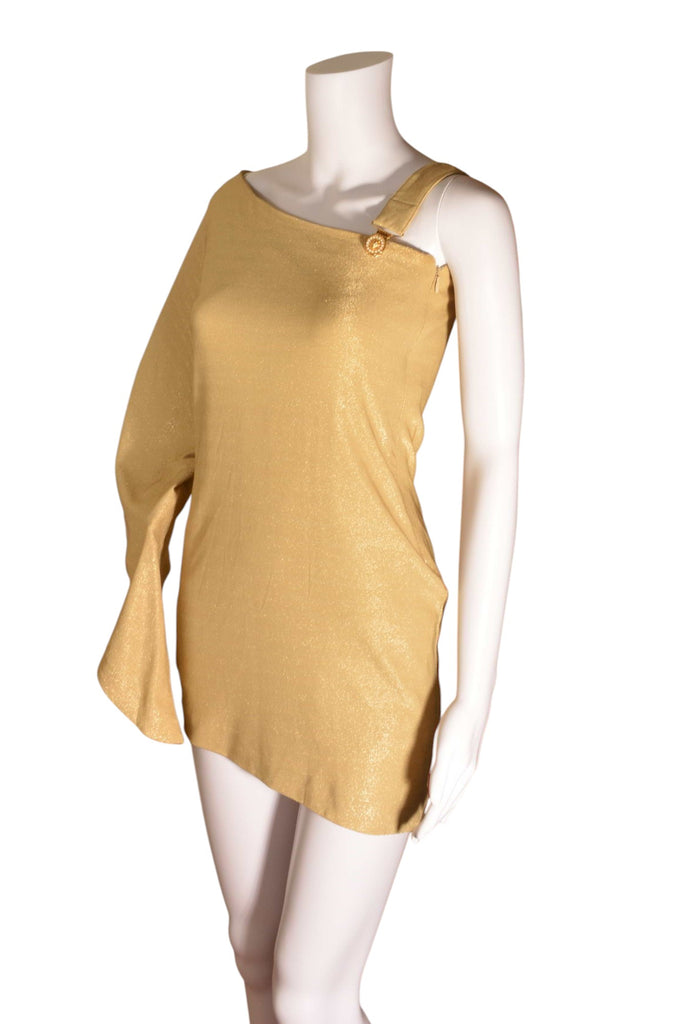 Versace One Sleeve Batwing Dress in Gold - irvrsbl