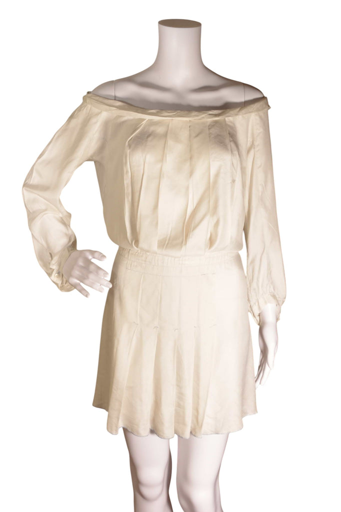 Prada Off the Shoulder Pleated Silk Dress - irvrsbl