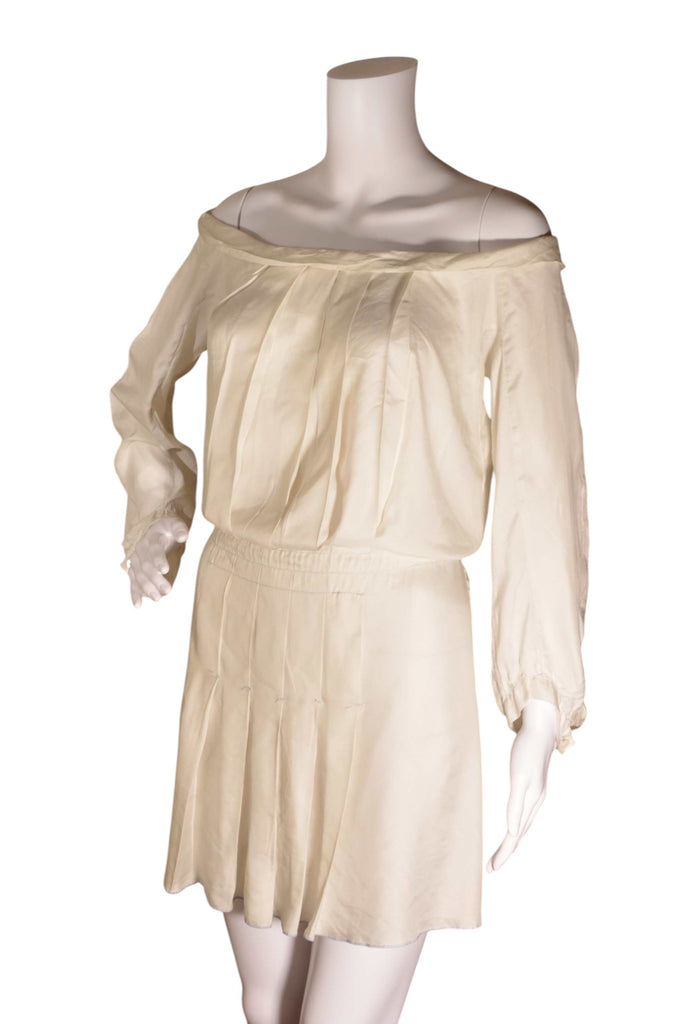 Prada Off the Shoulder Pleated Silk Dress - irvrsbl