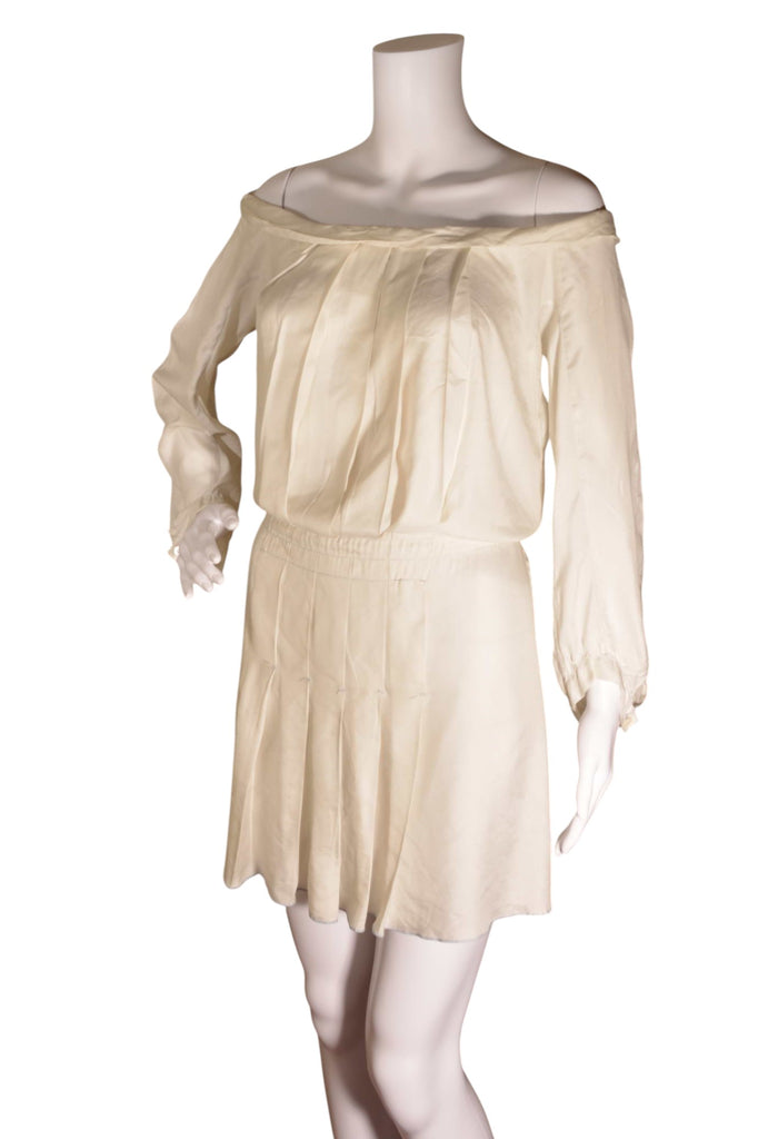 Prada Off the Shoulder Pleated Silk Dress - irvrsbl