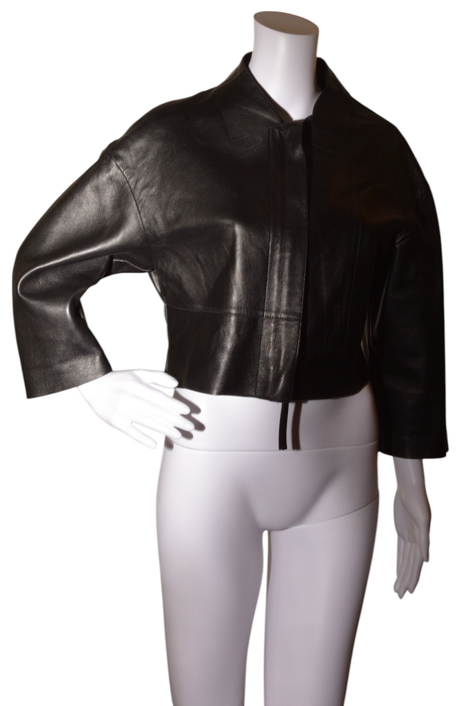Marni Cropped Black Boxy Leather Jacket - irvrsbl