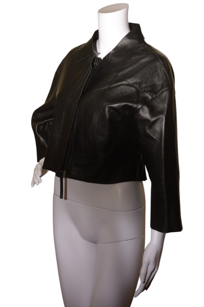 Marni Cropped Black Boxy Leather Jacket - irvrsbl