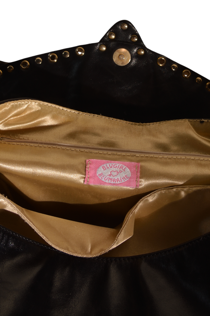 Blugirl Black Leather Shoulder Bag with Pony Hair Trim - irvrsbl