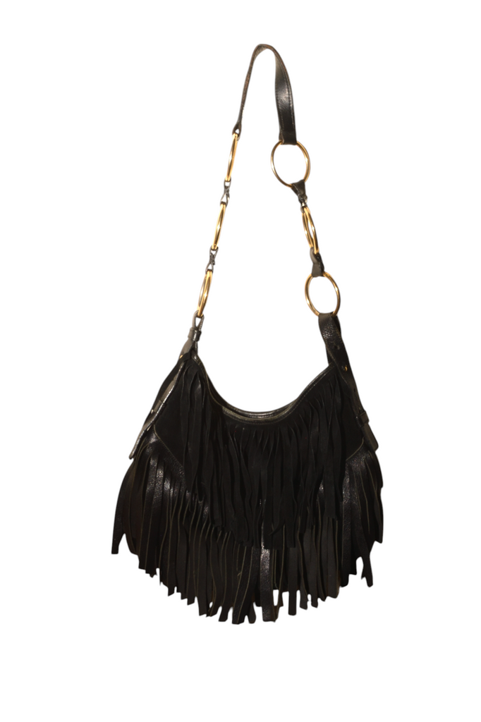 Yves Saint Laurent Rive Gauche Boheme Black Fringe Bag - irvrsbl