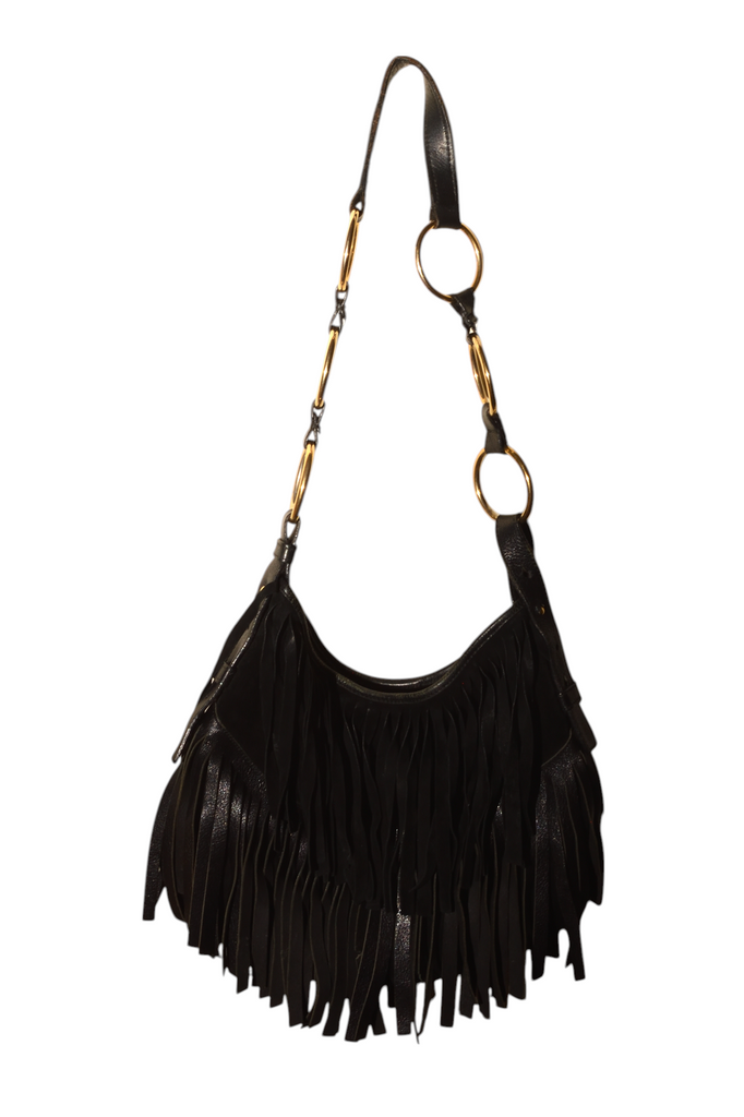 Yves Saint Laurent Rive Gauche Boheme Black Fringe Bag - irvrsbl