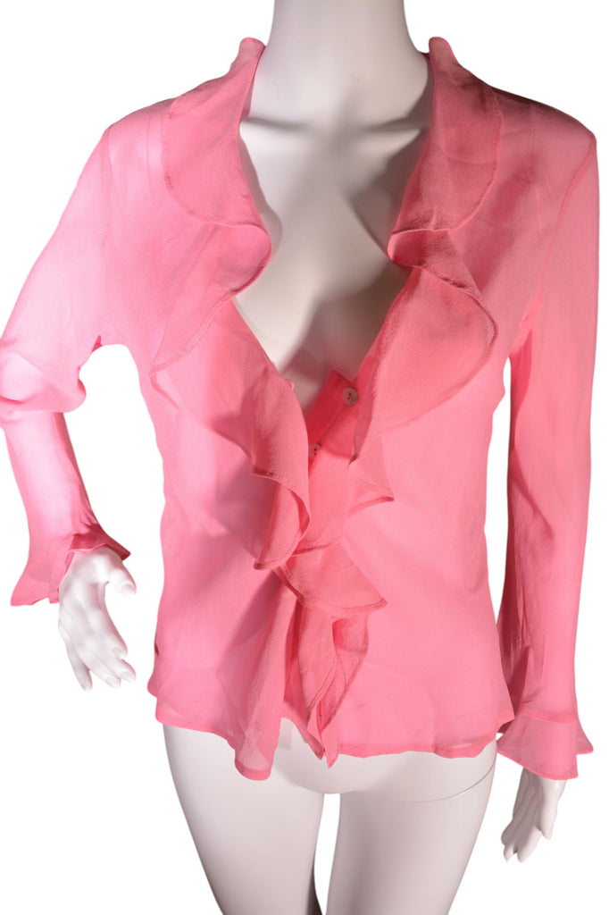 Ralph Lauren Silk Sheer Ruffle Top in Pink - irvrsbl