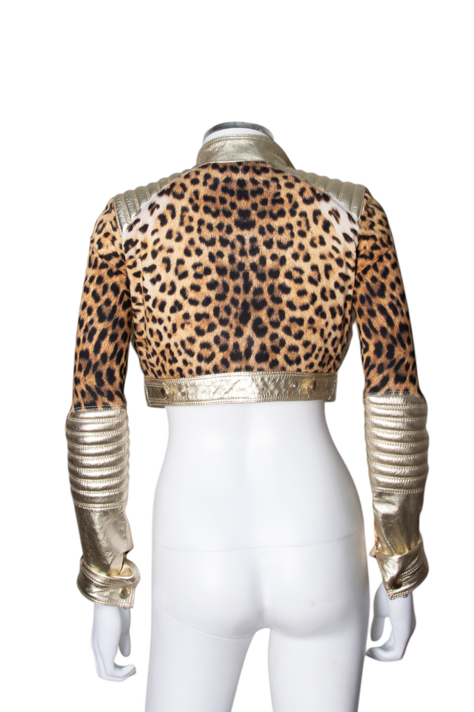 Roberto Cavalli Gold and Leopard Print Leather Jacket - irvrsbl